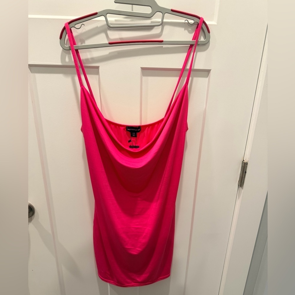 PrettyLittleThing Hot Pink Slinky Cowl Neck Bodycon Dress NWT US 14